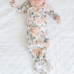 Newborn Knotted Gown & Adjustable hat "Autumn"  Copper Pearl - EUC